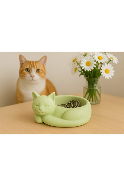 melora 14 cm Cat Stone Bowl, Cat-Shaped Jewelry Storage Bowl, Cat Bowl, Cat Organizer, Cat Decor Object Green