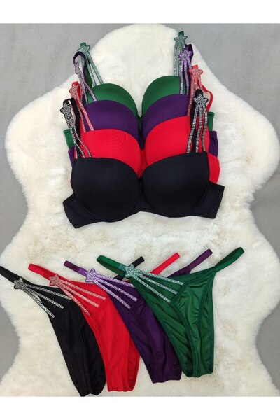 Love Angels Love Angesls Kadın Taşlı Dolgulu Destekli Sütyen Külot Takım Iç Ç...