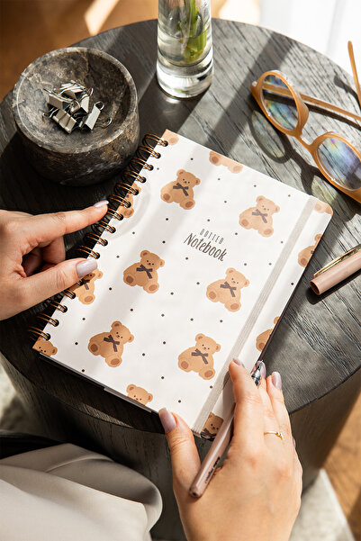 PAPERORA A5 Spiralli Sert Kapak Lastikli Noktalı Not Defteri Ayıcık