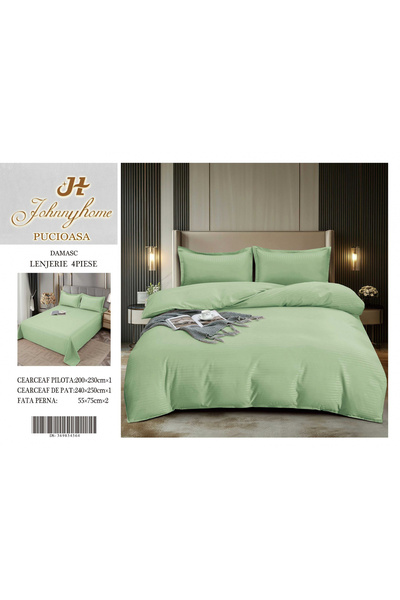 FIONNA.RO Damask Cotton Linen 4 Pieces - Pistachio Green