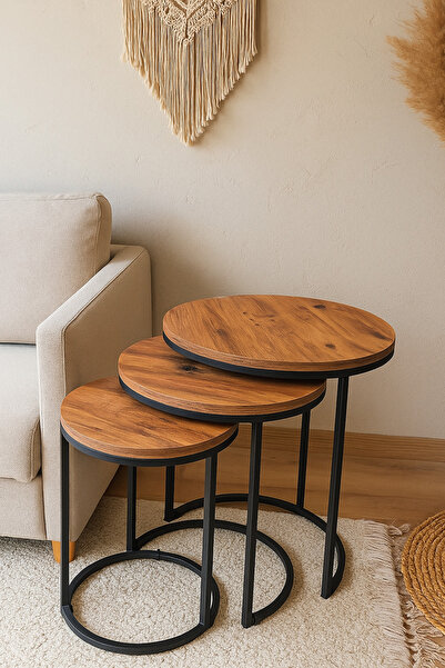 Albayrak Tekstil ahşap pinterest zigon 3lü sehpa 50x55, 42x50, 34x45 ölçüleri