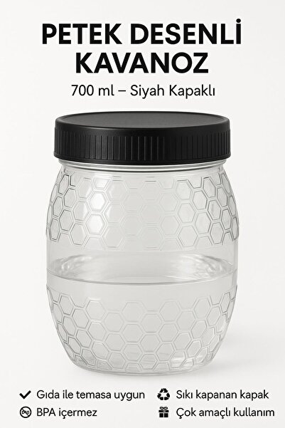 YENİ KOÇ PLASTİK 4 Honeycomb Patterned Jars 700 ml – Honey, Jam and Spice Sto...