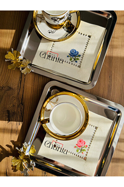 the chanta Rose Motif Cross-Stitch Antique Embroidered Paired Linen Presentat...