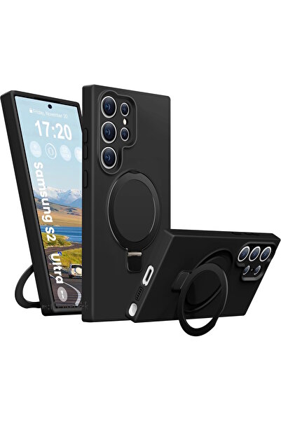 m.tk moveteck Samsung Galaxy S25 Ultra Kılıf Magsafe Halkalı Extra Standlı içi Kadife Yumuşak Renkli Silikon Kapak