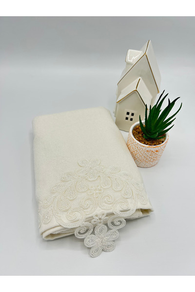 LenaToptan Lace Trimmed 50X90 cm Velvet Towel (Gift - Dowry - Present)