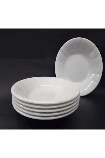 Ermiya 6 Adet Beyaz Oluklu Melamin Çukur Yemek Tabağı 18x3cm Pilav, Kuru Nohu...