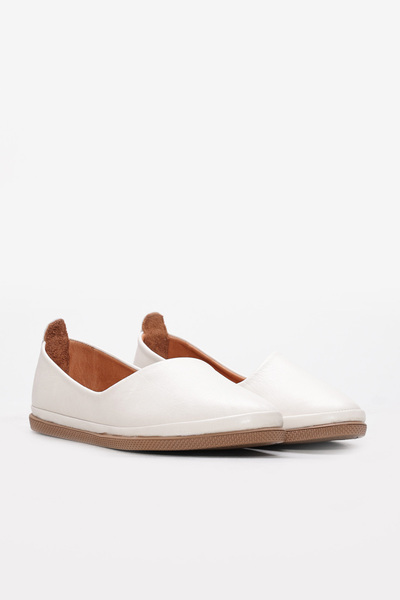 Ayakkabıhane Genuine Leather Inside and Out Beige Stylish Women's Ballerina Shoes Ah082402612205