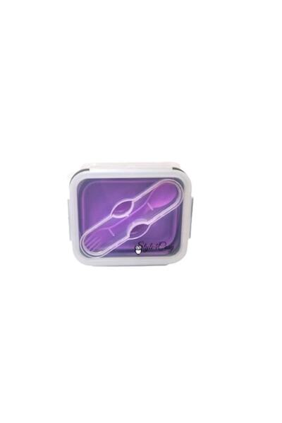 Style4Cosy Foldable Silicone Lunch Box Clip&Close with Spoon-Fork, Style4Cosy, 15 cm, Purple Orchid