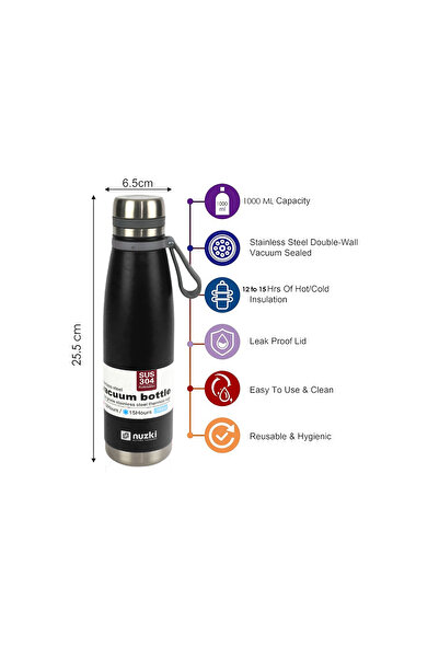 nuzki قارورة معزولة بالفراغ من الفولاذ المقاوم للصدأ سعة 800 مل - مانعة للتسرب، خالية من مادة BPA، مزدوجة الجدران