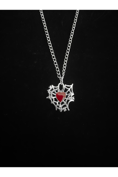DarkellaStore قلادة قلب شبكية قوطية بانك باللون الأحمر الداكن، قلادة قلب شبكية