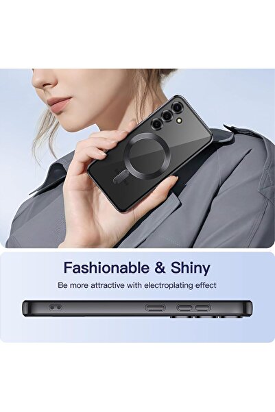 m.tk moveteck Samsung Galaxy A17 Kılıf Magsafe Wirelles Şarj Destekli Parlak Renkli Kenarlı Şeffaf Lensli Silikon