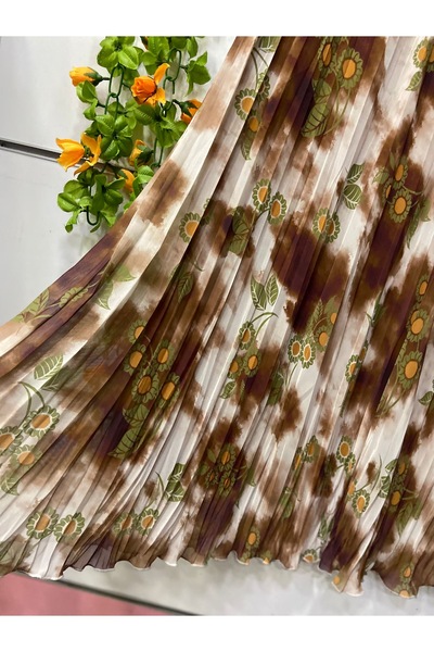 edu collection Patterned Chiffon Bell Skirt with Lining