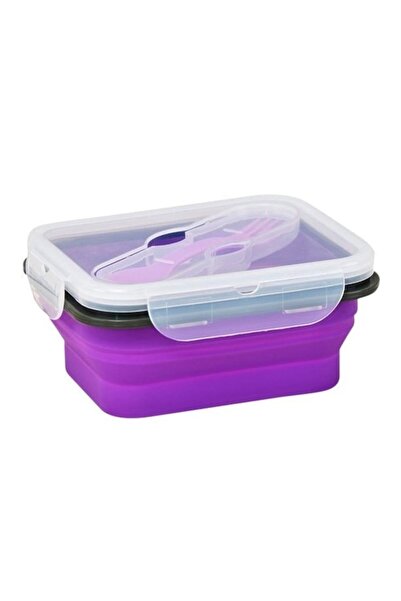 Style4Cosy Foldable Silicone Lunch Box Clip&Close with Spoon-Fork, Style4Cosy, 15 cm, Purple Orchid