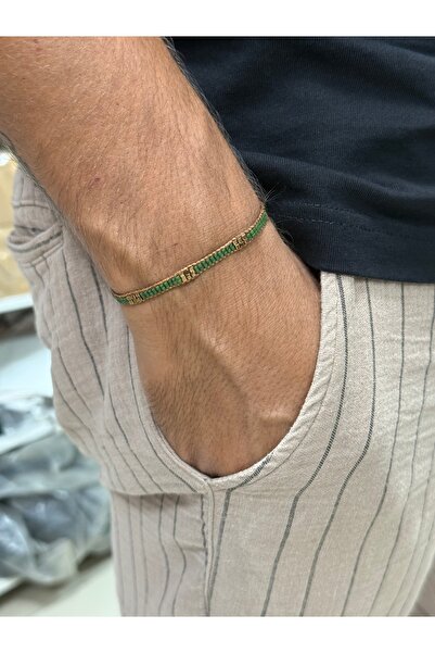 DGK COLLECTİON Modern Men's Miyuki Bracelet in Khaki and Gold Color Trend