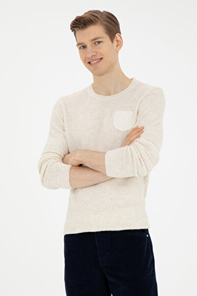 U.S. Polo Assn. Men's Beige Sweater With Texture And Embroidered Logo