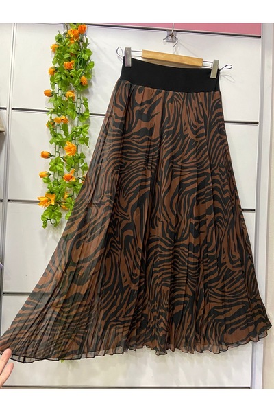 edu collection Zebra Print Chiffon A-Line Skirt with Lining