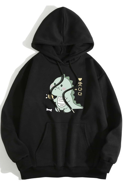 COHERENT Unisex Men/Women Dinosaur Colorful Custom Printed Cotton Oversize Hooded Sweatshirt