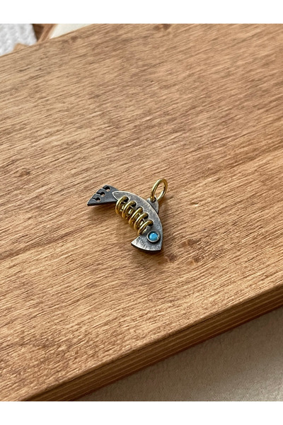 Rupen Kraft 925 Ayar Gümüş Firuze Taşlı Özel Tasarım Balık Gümüş Kolye Ucu