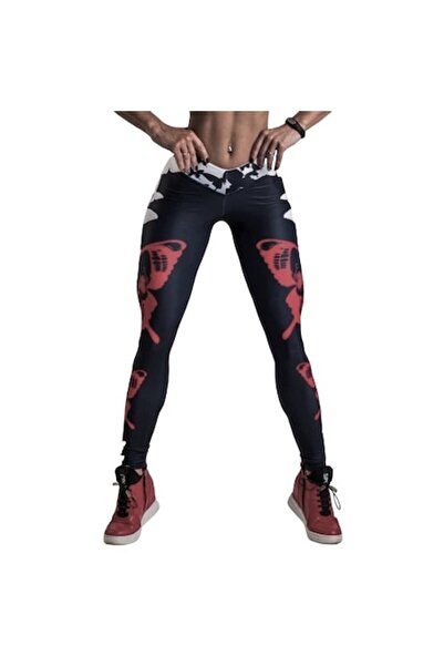 Style4Cosy - Fitness, Yoga, Aerobic, Jogging Leggings, Black/Red Black Butterfly, Size L, Medium Wai