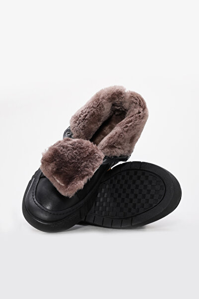Ayakkabıhane Fur Inside Genuine Leather Outside Black Style Men's Sports Boot...
