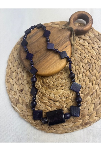 SEDEF TAKI Mor ahşap kolye