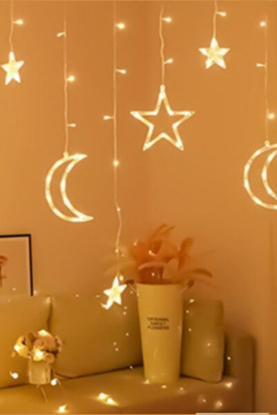 ForWhat Büro Ev Ofis Dekoru için 3MT Ay Yıldız Perde Led Dekor Işık