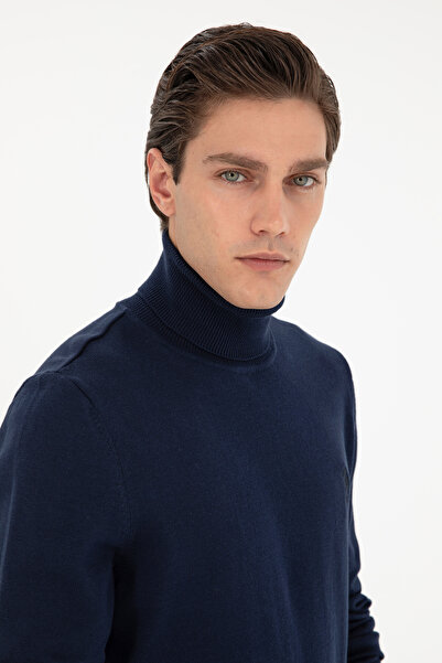 U.S. Polo Assn. Men's Navy Sweater with High Collar and Embroidered Logo