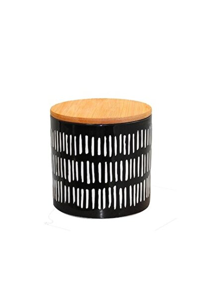 FRANDIS Ceramic Container with Bamboo Lid and Silicone Seal, Frandis, Black/White, Model Serigraphie