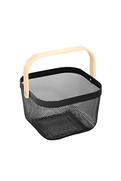 FRANDIS Coș pătrat metalic pentru fructe și legume cu mâner din bambus, Frand...