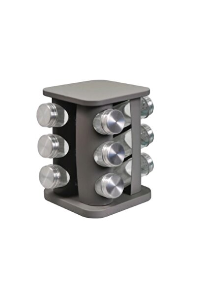 FRANDIS Carusel pentru condimente cu 12 borcane, Frandis, 20x20x21 cm, Metal/Sticlă, Gri închis