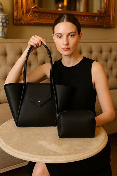 ESTUTE Lüks Kapak Detaylı Makyaj Çanta Hediyeli Omuz Çantası