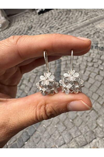 hayaltasari Çiçek Montürlü Tasarımlı Gümüş Küpe 925 Ayar