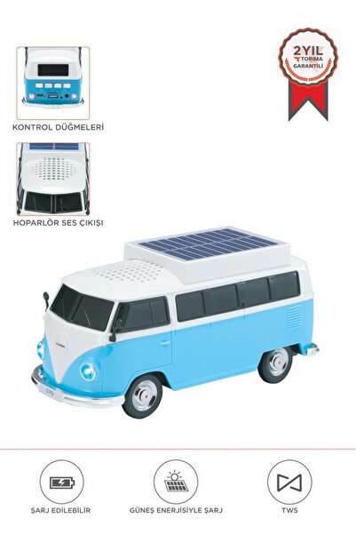 Torima Bluetooth Hoparlör Retro Araba Vosvos Tasarımlı Solar Şarjlı Speaker D70 Mavi