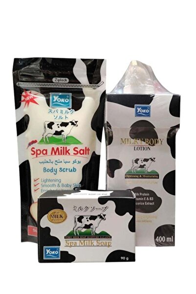 YOKO مجموعة العناية بالبشرة للوجه والجسم - صابون الحليب 90 جرام + ملح سبا الح...