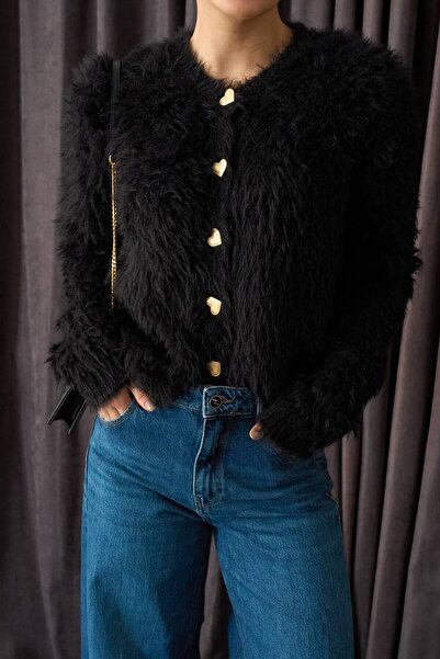 Vaveyla Γυναικεία πλεκτή ζακέτα με μαύρα κουμπιά καρδιάς
