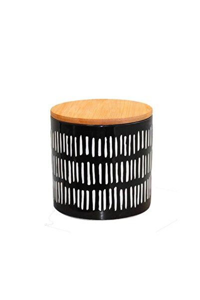 FRANDIS Ceramic Container with Bamboo Lid and Silicone Seal, Frandis, Black/White, Model Serigraphie