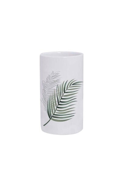 FRANDIS Suport periuță de dinți, Frandis, ceramică, alb/verde, design Feuilles