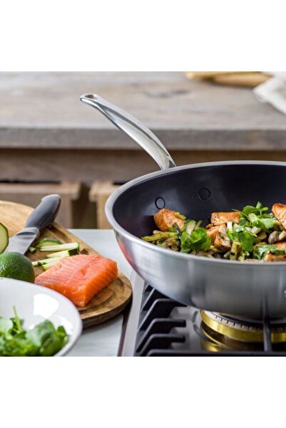 Greenpan Premiere 30 cm Wok Pan – 3-Layer Stainless Steel, Evershine ™   Technology