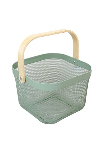 FRANDIS Coș pătrat metalic pentru fructe și legume cu mâner din lemn, Frandis...