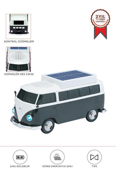Torima Bluetooth Hoparlör Retro Araba Vosvos Tasarımlı Solar Şarjlı Speaker D70 Siyah