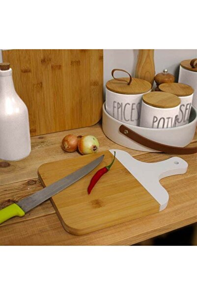 FRANDIS Tocător din bambus cu mâner alb, Frandis, 33x23x1,5 cm