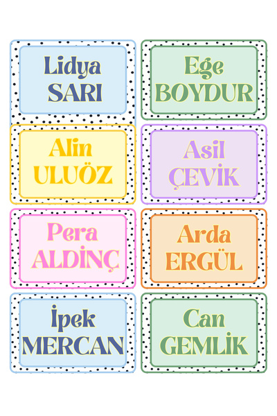 VeroCrafts 20 Adet Laminasyonlu Kişiye Özel Öğrenci Dolap İsimlikleri - Sınıf Materyali
