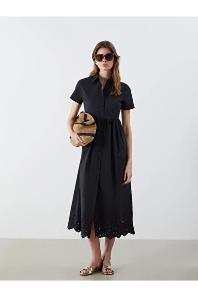 LC Waikiki Black Brode Shirt Dress