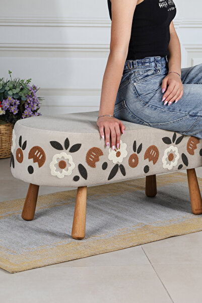 PUFMANYA LUNA PUNCH KREM X-LARGE 90 CM ÖZEL DOĞAL BOHEM AYAKLI ÇOK AMAÇLI PUF KOLTUK BENCH