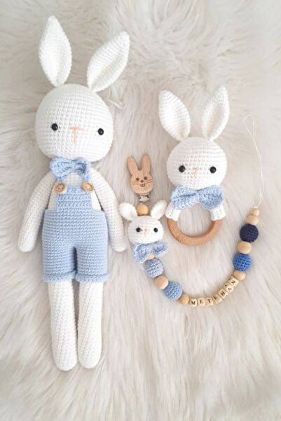 atolye best amigurumi tavşan uyku arkadaşı set,üçlü set