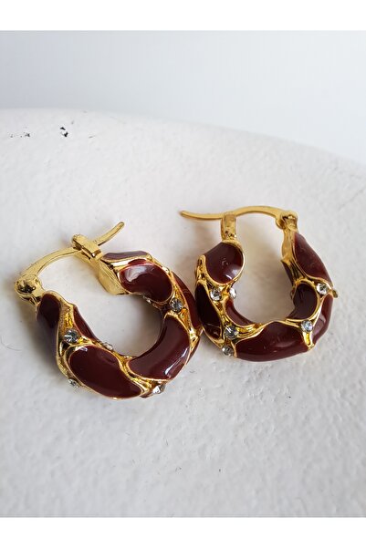 BHR AKSESUAR Bordo Zirkon Taşlı Retro Küpe