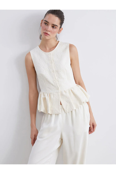 LC Waikiki Crew Neck Textured Ruffle Blouse