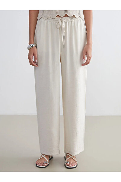 LC Waikiki Elastic Waist Textured Wide Leg Women's Trousers