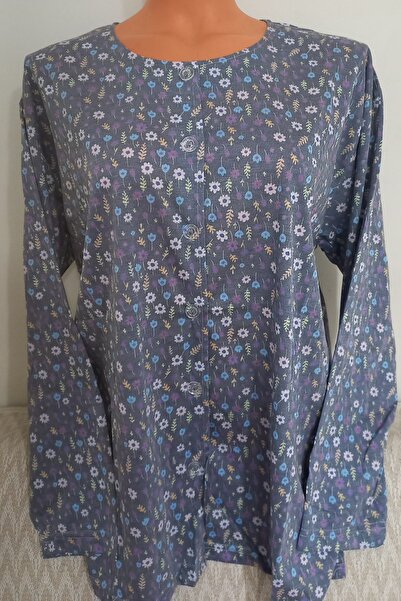 Anne Er Clothing Paper Print Combed Cotton Blouse Long Sleeve Front Buttoned Patterned