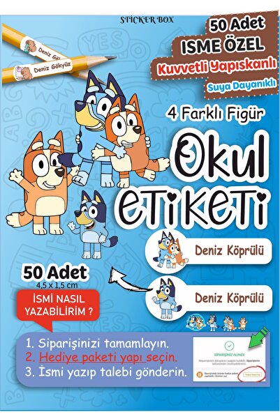 Think And Print Okul Etiketi Kalem Defter isimli Etiket Isim Yazılabilen Blue...